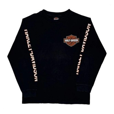 Harley Davidson Spellout Langarm T-Shirt - Medium Schwarz Baumwolle