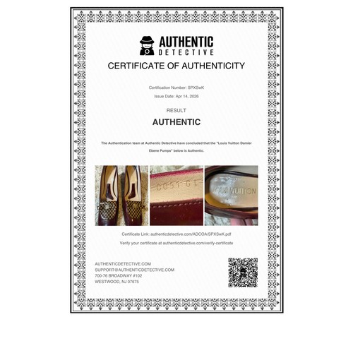 Louis Vuitton Damier Ebène Bow Pump IT37 US6,5 bordeaux breveté vintage certificat d'authenticité - Photo 13/13