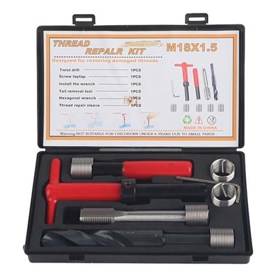 M18x1.5 Thread Repair Kit, 10 Pcs Helicoil Thread Repair Kit Thread Chaser Se...
