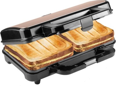 Bestron Sandwichmaker Toaster XL Antihaft Schwarz Kupfer 900 Watt 2 Stk