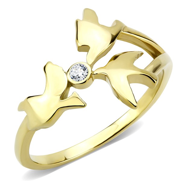 Alternate view of Women's Doves Ring, Clear Cz, 14k Gold Plated, Steel, Dove Ring