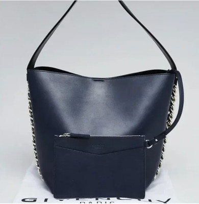 Givenchy Night Blue Leather Infinity Chain Bucket Bag silver chunky chain trim
