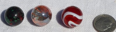 Lot of 3 Various Marbles -Red Rooster? Galaxy? & Caged?