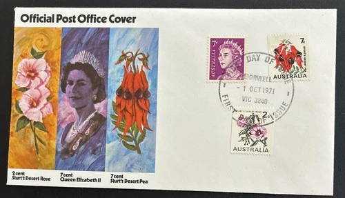 Australia FDC 1971 2&7cent Sturt’s Desert Rose&Pea 7cent Queen Elizabeth II