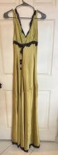 Fashion Nova Women’s Olive Satin Lace Trim V-Neck Tie Front Slip Gown 1X Plus