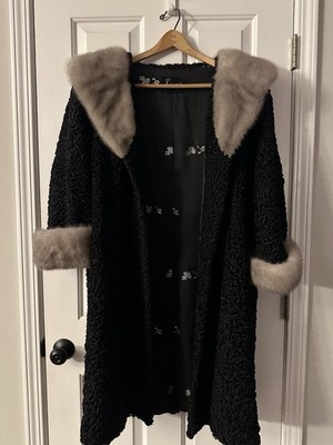 Vintage Karakul Persian Lamb Fur Coat Mink Collar Cuffs Ramon s Wilkes/-Barre