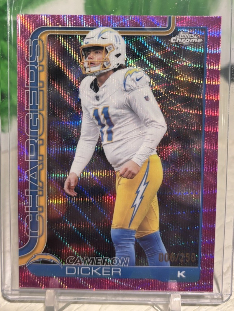 Cameron Dicker 2025 Topps Chrome Pink Wave Refractor #162 LA Chargers /250