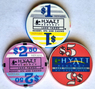 $1 $2.50 $5 Hyatt Regency "Lot of 3" LAKE TAHOE NEVADA Casino Chips