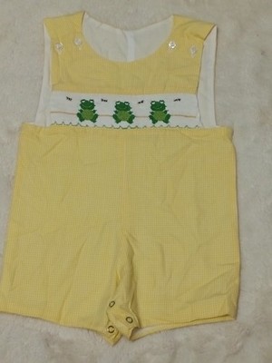 Be Mine Baby's Size 18 Months Hand Smocked Frogs Shortall One Piece Outfit B9