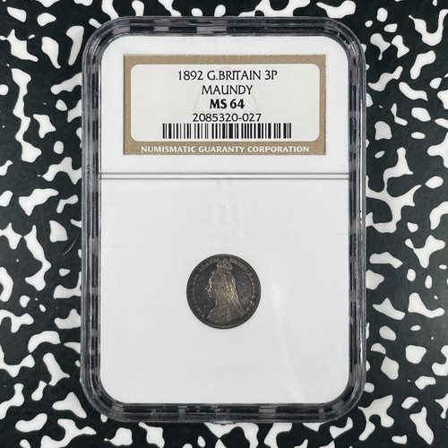 1892 Great Britain Victoria Maundy 3 Pence NGC MS64 Lot#G3390 Silver!