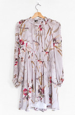 All Saints Grey Japanese Lily Floral Thallo Kuroyuri Ruffle Dress - Size 8