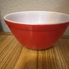 PYREX 402 Red/White Milk Glass Mixing Bowl, Solid Glossy Round