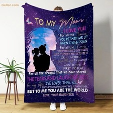 To My Mom Fleece Blanket Gift, Starry Sky Silhouette Personalized Throw Blanket