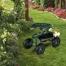 Rolling Garden Cart with 360-Degree Swivel Seat & Tool Tray Adjustable Height