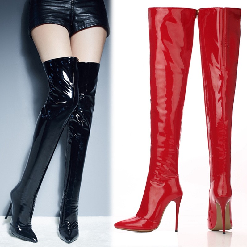 Womens Pointed Toe Over The Knee Boots High Stiletto Heel Patent Leather Sexy Sz