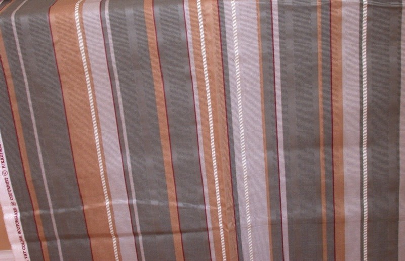 Vintage P Kaufmann Home Decor Fabric Gray/Tan 84"l x 56"w Stripes Scotochgard