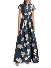 NEW, Sachin & Babi Marta Floral Satin Belted Gown in Navy Sz 12 #LD151