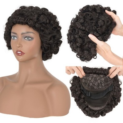10'' Curly Wave Bob Wigs Human Hair Black Brown Curly Wave Hair Wig Glueless Wigs