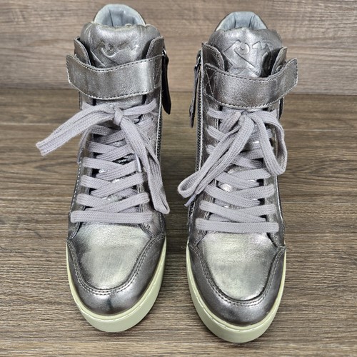 ASH Distressed Pewter Silver Hidden Wedge Ankle Boots Double Zip Size UK 4 EU 37 - Picture 4 of 19