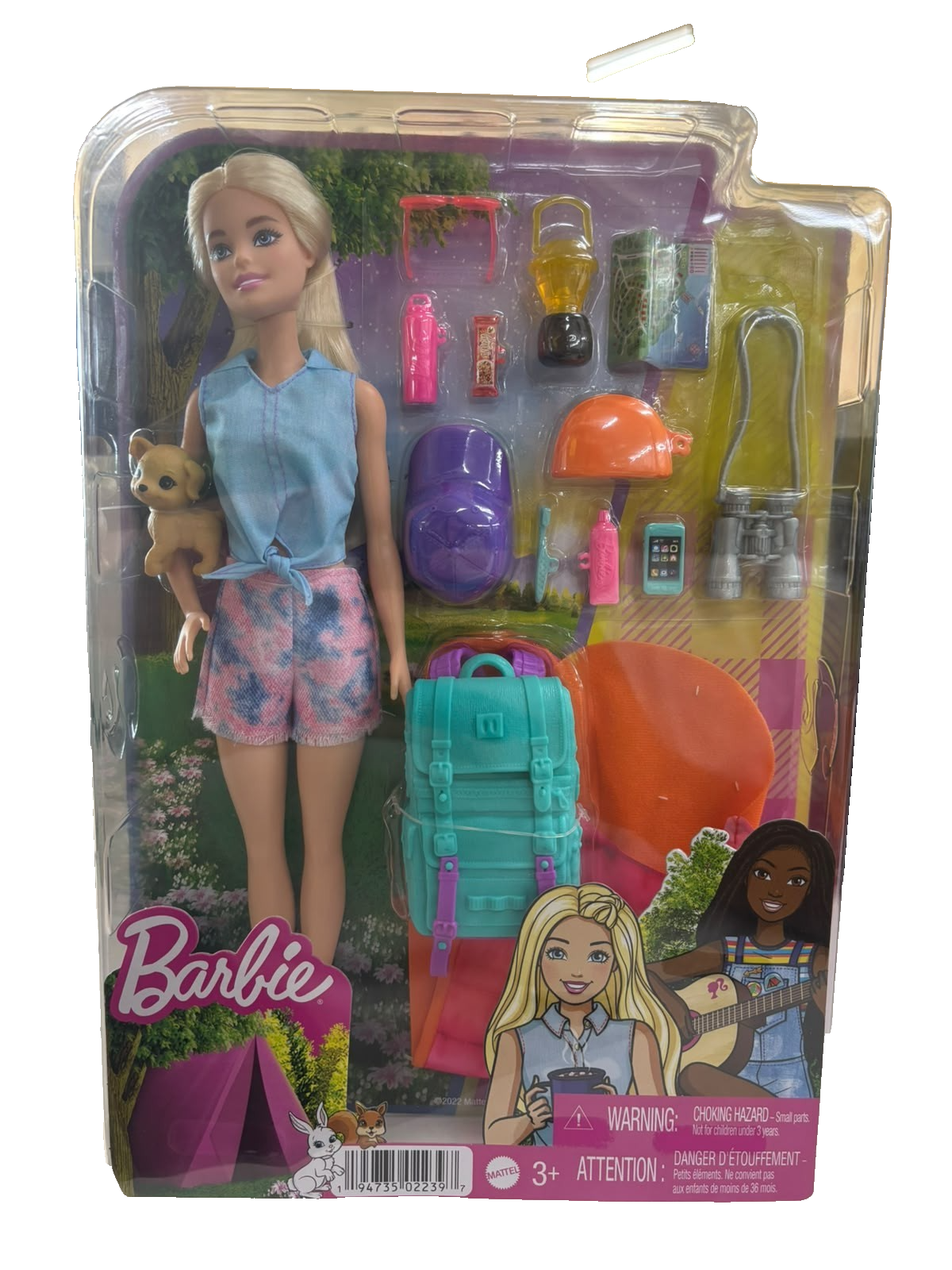 Barbie- Siamo in Due Malibu in Campeggio Bambola Bionda con Cagnolino, Zaino, Sa