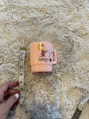 Peanuts X Kura Snoopy Charlie Sally Stackable Pink Plastic Drink 8-10 Oz Cup Mug