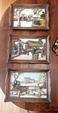 Vintage 1960's Syroco 3D Wall Art Lot Of 3 Thanksgiving Horse sleigh Americana