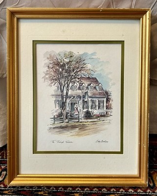 Vintage Coby Carlson ''The Raleigh Tavern'' Williamsburg Framed Print Signed 12x15