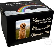 Pet Urn for Ashes, Solid Wood Memorial Urn for Dogs Cats Rainbow Bridge Keepsake