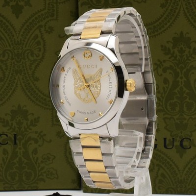 [NOS w/ BOX] GUCCI G-Timeless YA1264074 126.4 Cat Silver Gold Dial Watch JAPAN