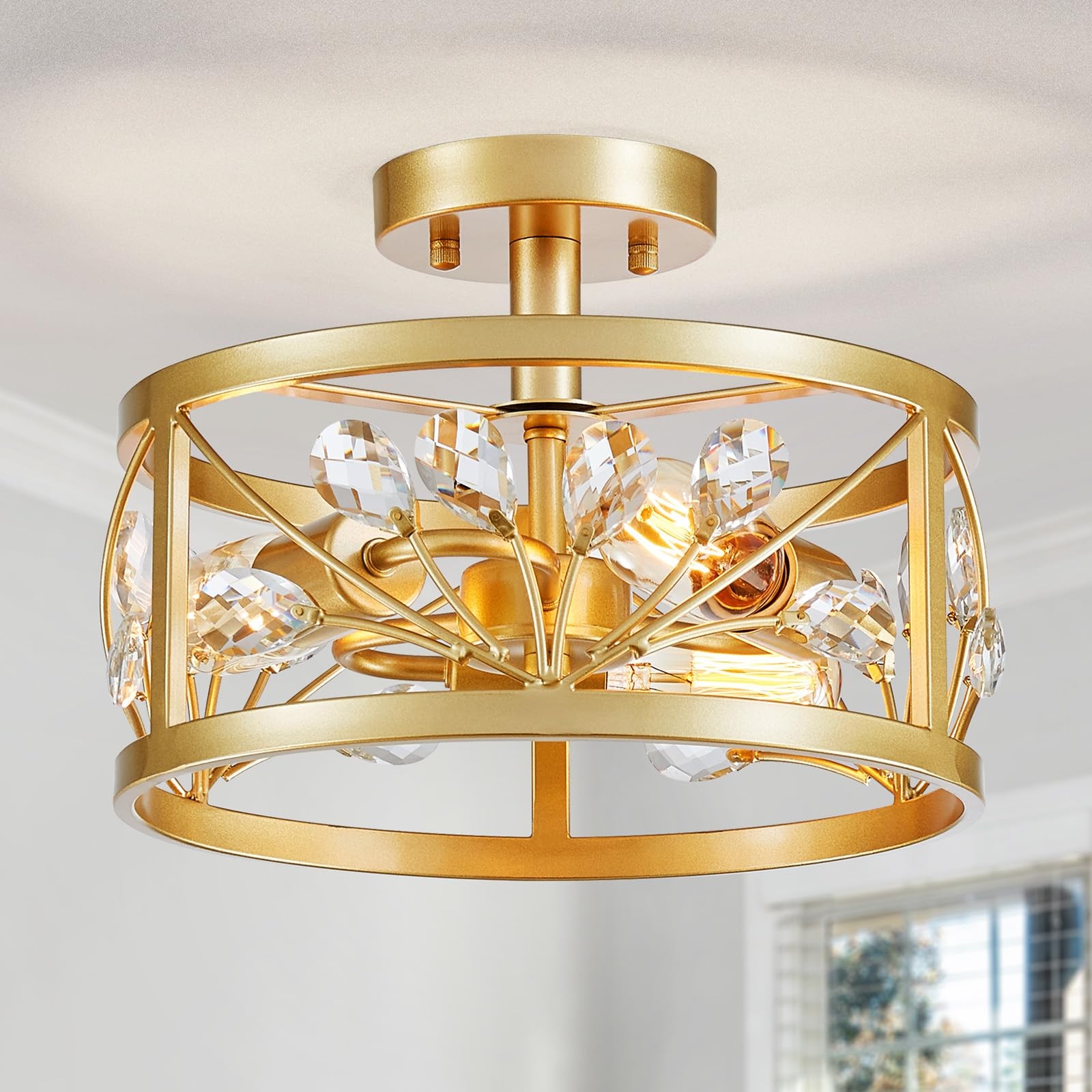 Plafonnier vintage 3 lumières en cristal et métal noir pour cuisine ouverte