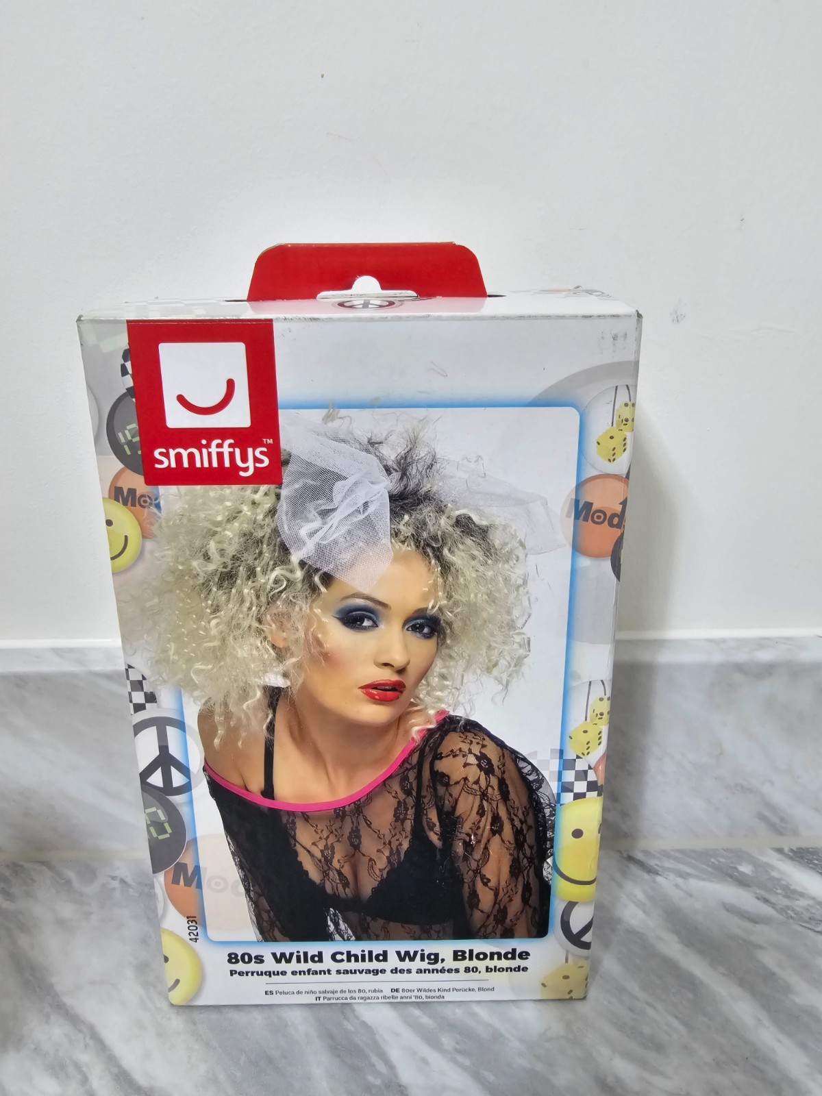 Peluca Smiffys Años 80 Niño Salvaje Mujer Rubia Rizada Vestido Elegante Fiesta de Gallina