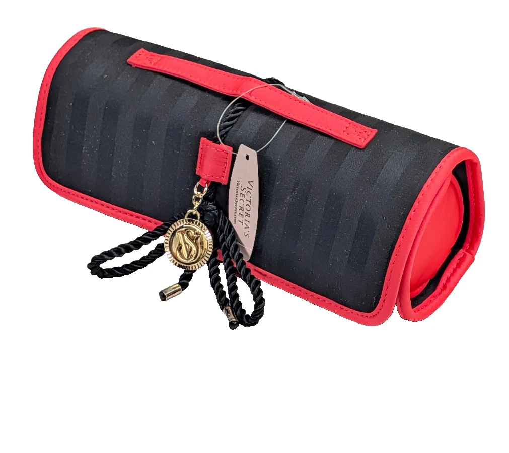 Victoria’s Secret Roll Up Makeup Bag Travel Cosmetic Organizer Black-Pink NWT