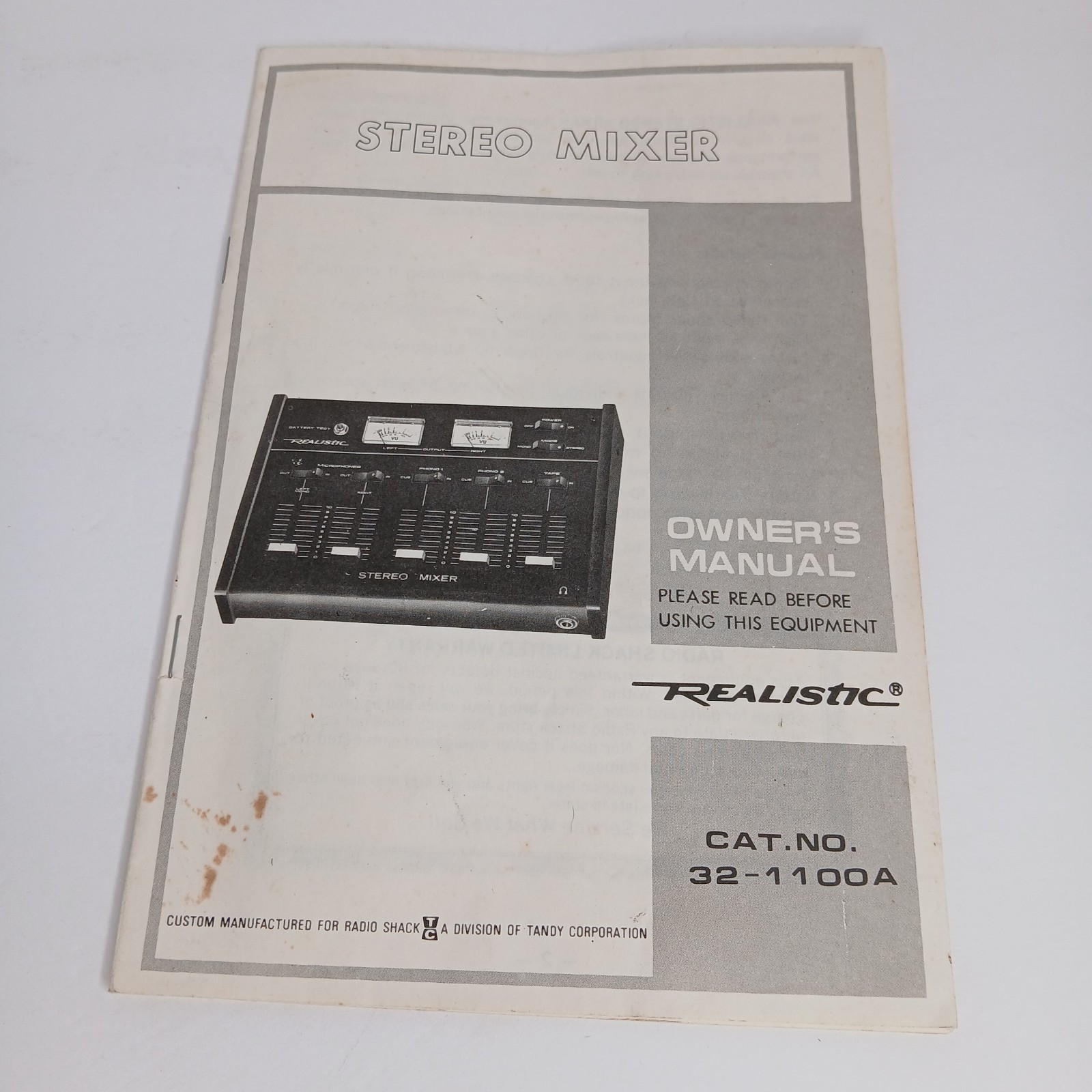Vintage 1981 Realistic Stereo Mixer 32-1100A Owner's Manual Original Paper