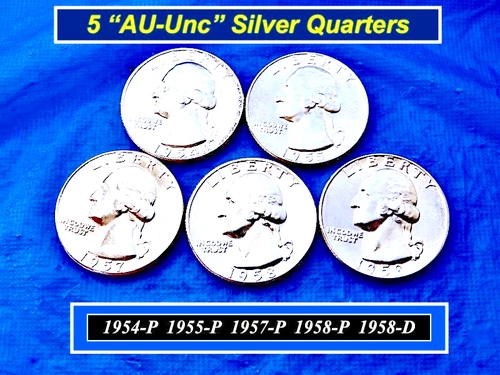 Lot of 5 UNC Lustrous Quarters 〘1954P, 55P, 57P, 58P, 58D〙➳ Details Below ➳ 2L1
