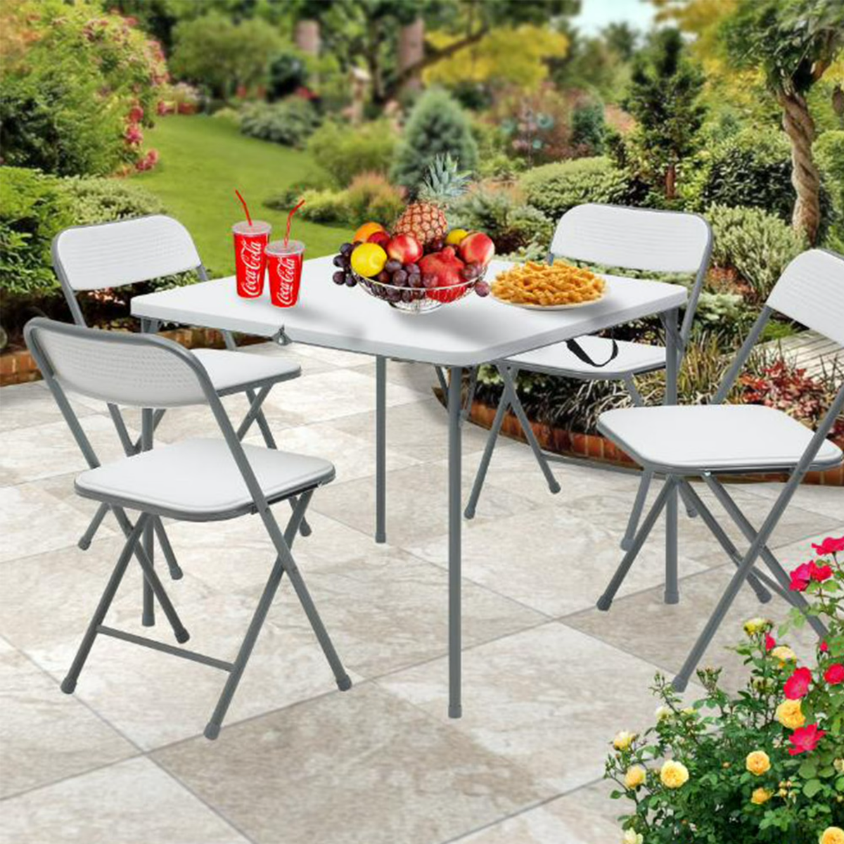 Mainstays 5-Piece Folding Card Table and 4 Chairs Set Resin White
