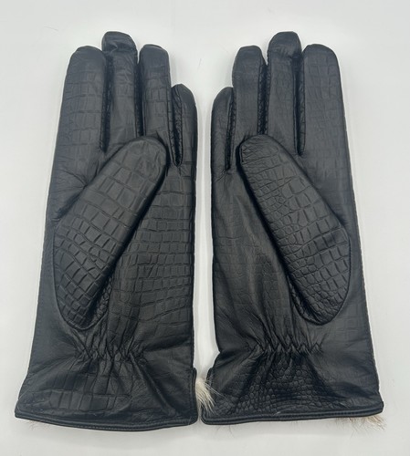 VIKIDEER & CO LTD Black Leather & Rabbit Fur Gloves Women's Small New In Box - Picture 6 of 9