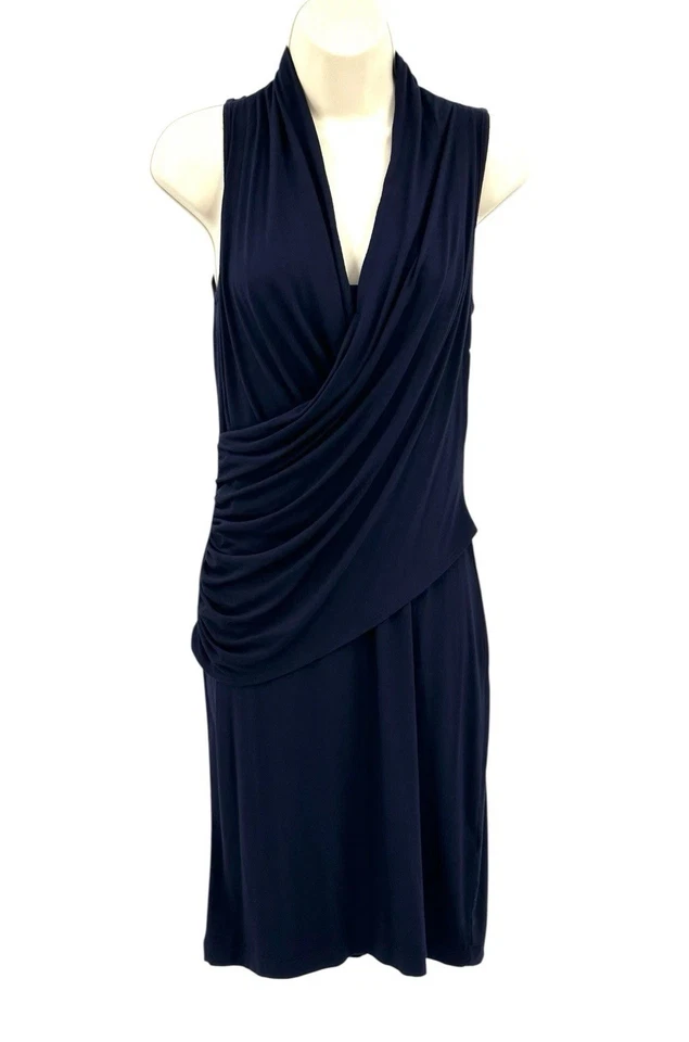 Karen Kane Sleeveless Wrap Dress Women’s XS 2 Navy Stretchy Knit USA NEW - Image 2 of 4