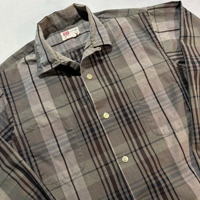 Vintage 50's BVD Plaid Button Down Shirt Men's Large Loop Collar