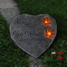 Solar Light Pet Memorial Stones Heart Shaped Dog Grave Markers Outdoor,