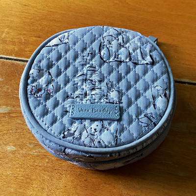 Vera Bradley Quilted Fabric Round Zip Makeup Case with Mirror, Gray