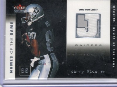 2002 Fleer Genuine #JR-NG Jerry Rice Names of the Game Jerseys #/500