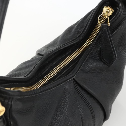 BURBERRY Shoulder Bag Leather Black Gold Auth 174317A - Afbeelding 6 van 24