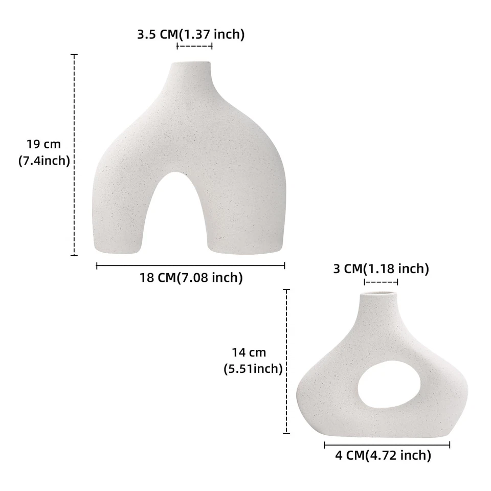 Juego de 2 jarrones de cerámica beige para decoración bohemia minimalista moderna, mate redondo... Foto 4 de 4