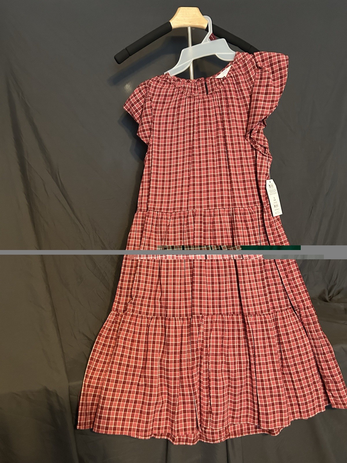 J.CREW Girls Red White Plaid A-Line Tiered Ruffle Sleeveless Knee Dress Size 12