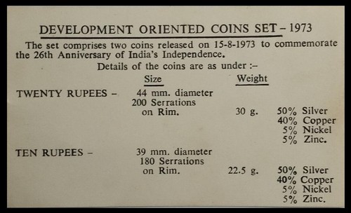 INDIA 1973 UNC DEVELOPEMENT ORIENTED COIN SET GROW MORE FOOD 10 + 20 RUPEES - Picture 3 of 3