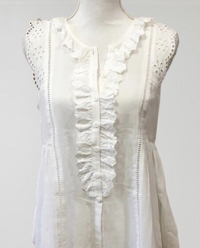 Max Studio Damen London Spitzenborte weiß gerüschtes Shirt Bluse Größe Small neu mit Etikett - Bild 3 von 12