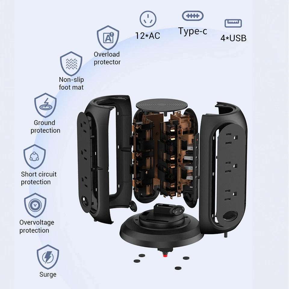 Power Strip Multi Socket 12 AC Outlets & 4 USB Ports 1 Type C Wall Socket Outlet - Image 2 of 4