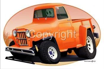 1958 WILLYS JEEP PICKUP Cartoon T-Shirt #6713 automotive art - Изображение 3 из 4