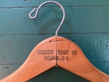 Vtg CRESCENT CORSET Co. OXFORD NY Wooden Advertising Clothes HANGER Chenango Cty