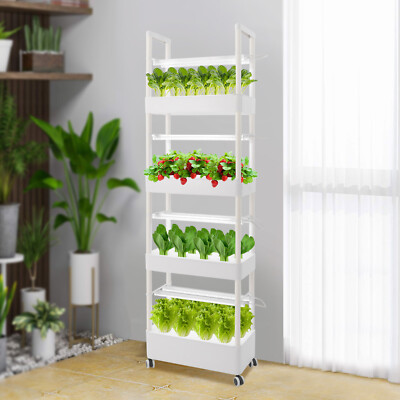 56 Pods Hydroponic System Growing Tower With Lights Vertical Planter Kit 4  Tiers